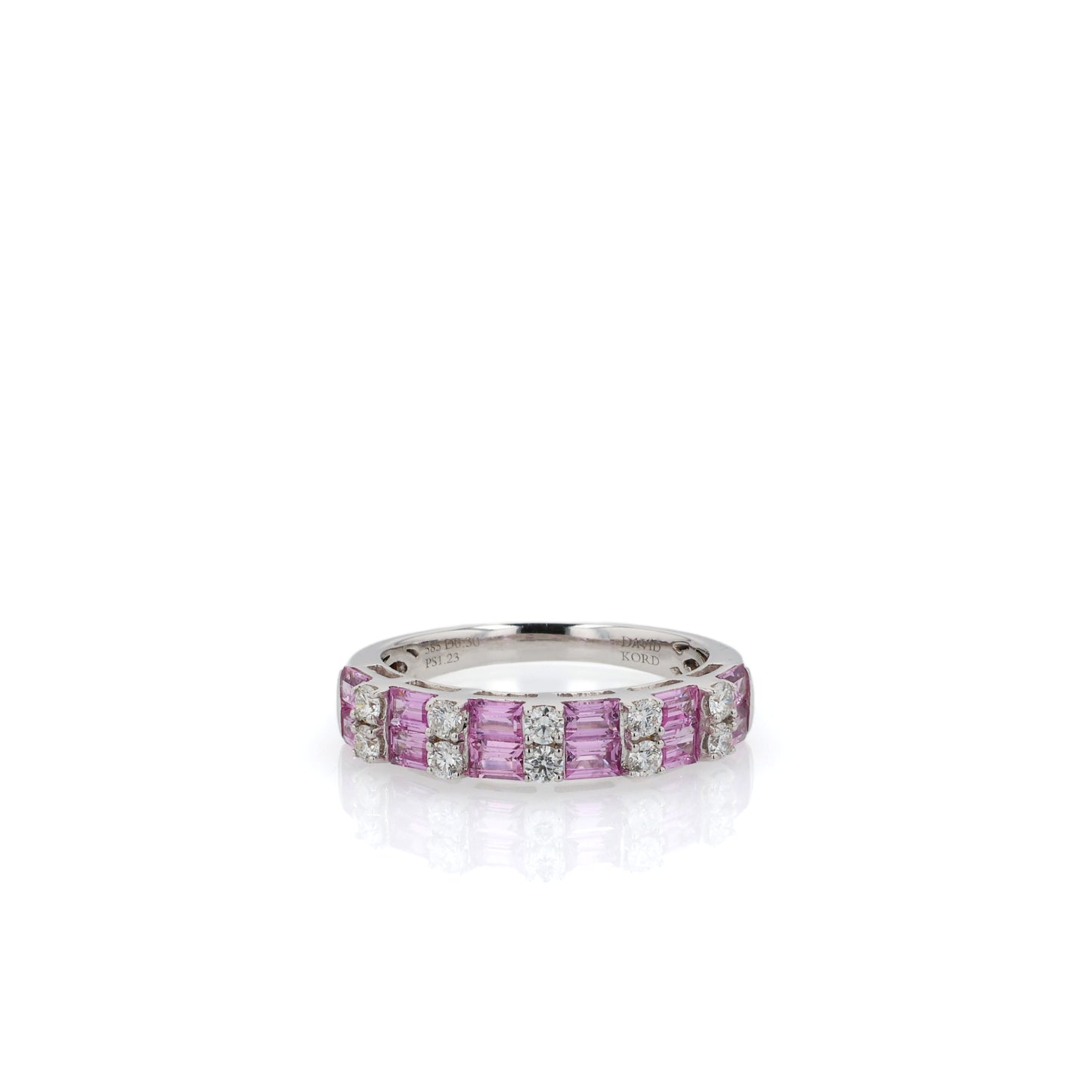 14k White Gold Alternating Pink Sapphire and Diamond Ring