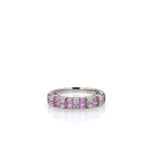 14k White Gold Alternating Pink Sapphire and Diamond Ring