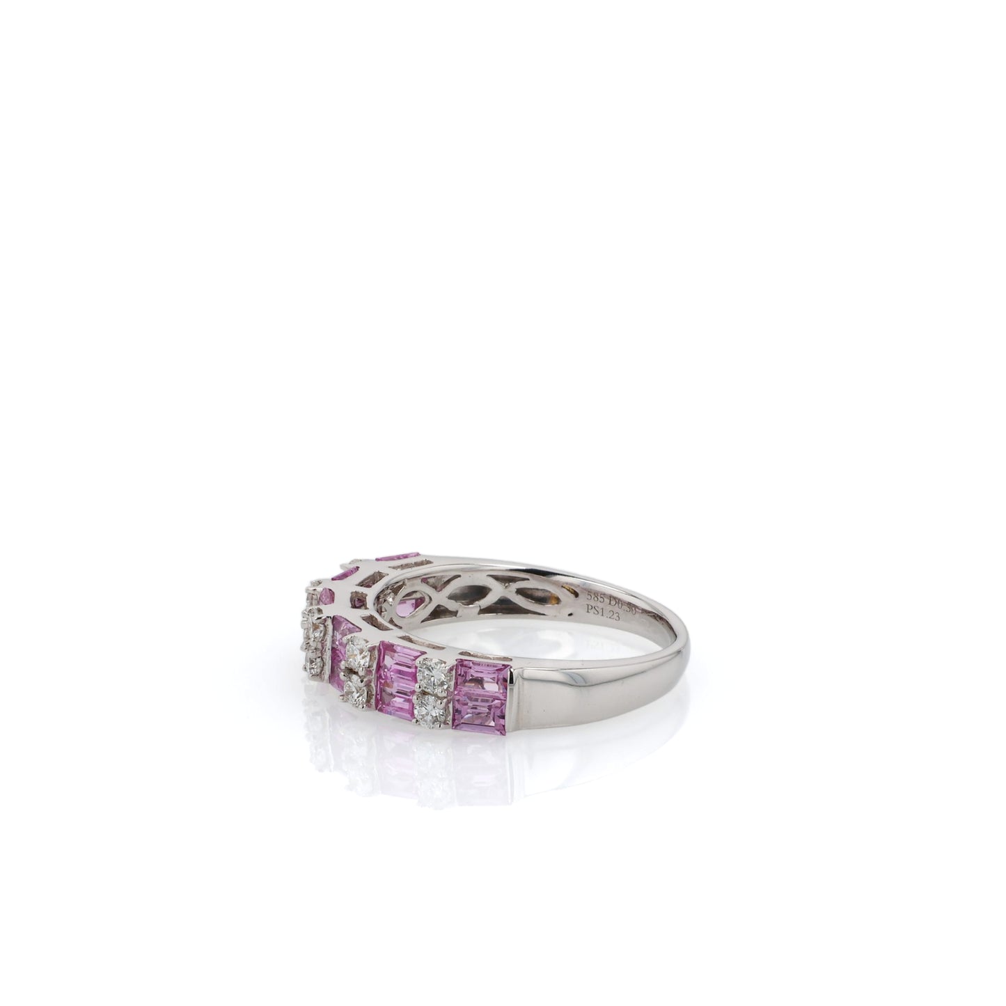 14k White Gold Alternating Pink Sapphire and Diamond Ring