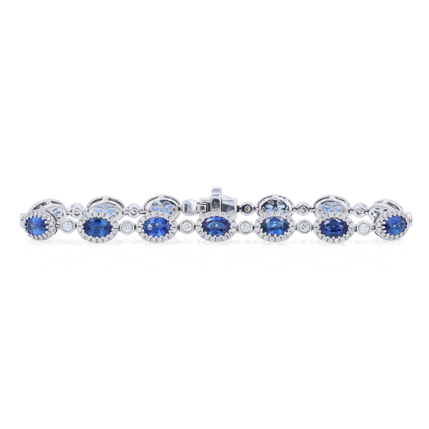 Martin Flyer 14k White Gold Oval Sapphire and Diamond Halo Bracelet