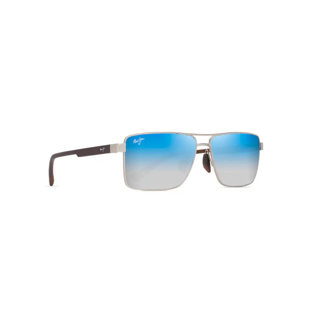 Ray-Ban square aviator sunglasses with a gold-tone metal frame, brown temples, and gradient blue-to-clear mirrored lenses.