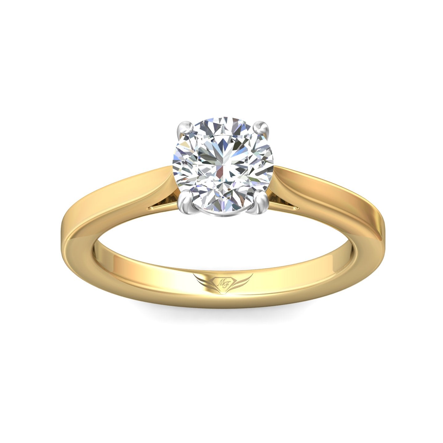 Gold ring with a diamond on a white background