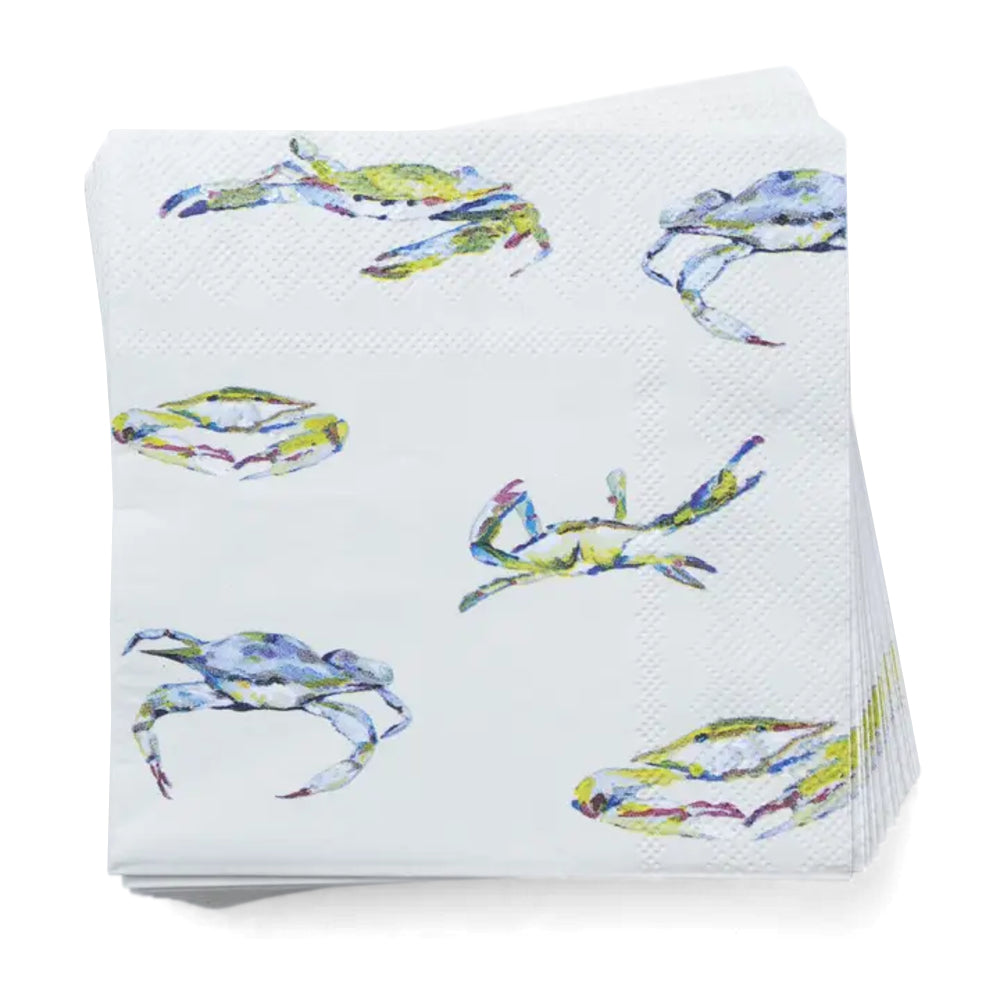 Pack of napkins with colorful crab design on a white background