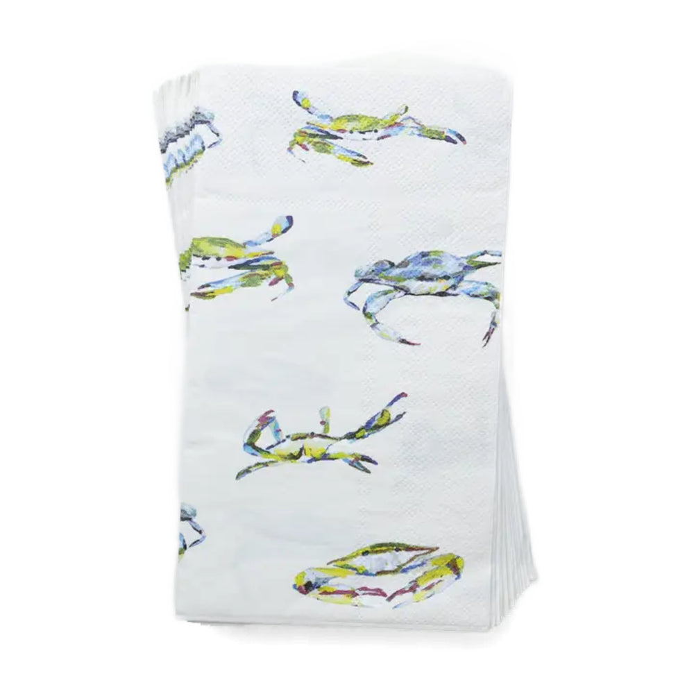 Folded towel with crab pattern on a white background