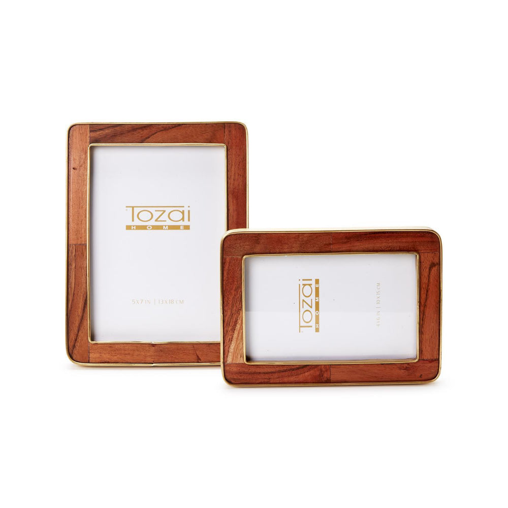 Two's Company Nelson Wood Rounded Edge with Brass Photo Frame