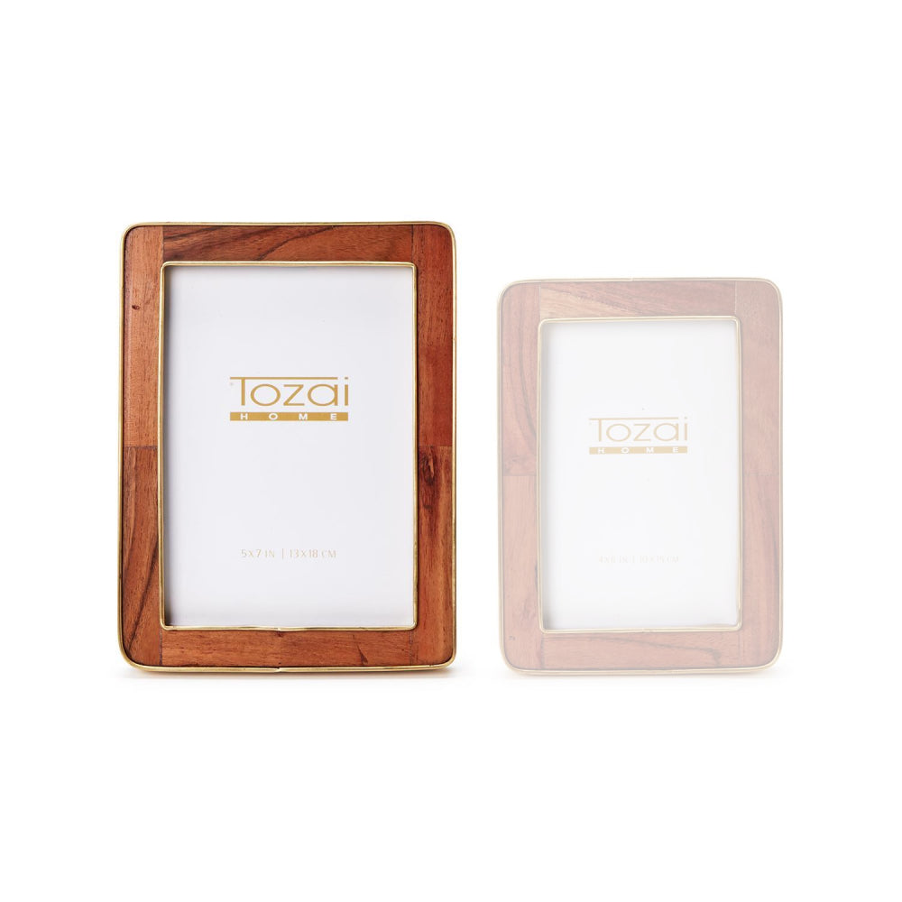 Two's Company Nelson Wood Rounded Edge with Brass Photo Frame