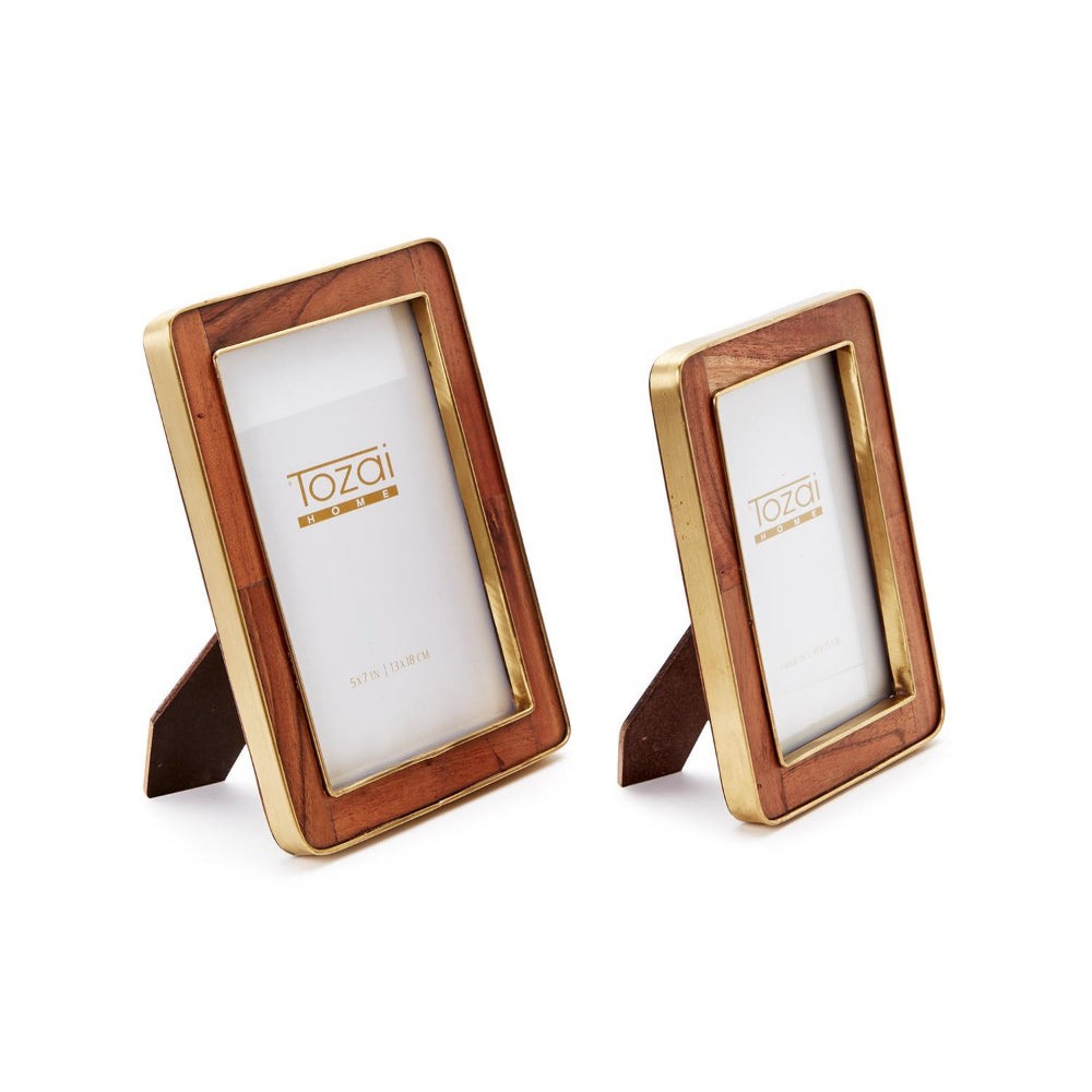 Two's Company Nelson Wood Rounded Edge with Brass Photo Frame