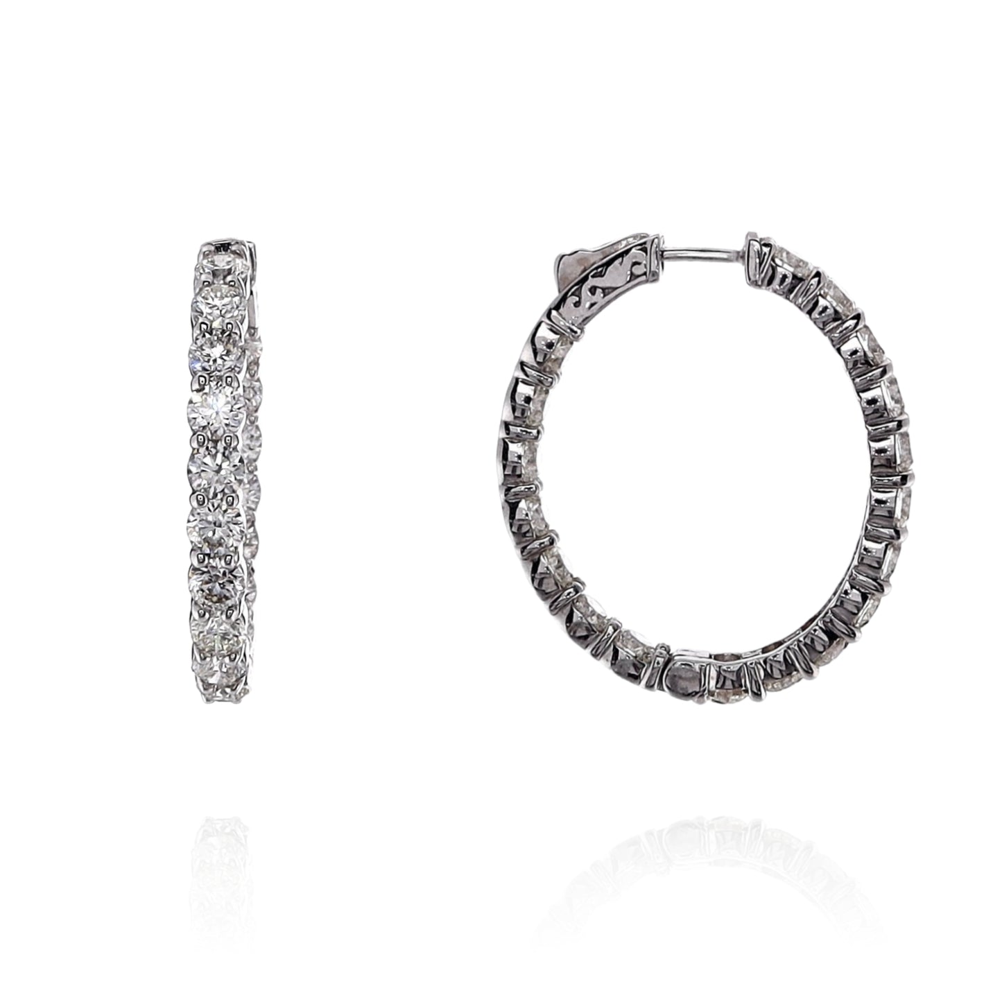 14k White Gold 8ct In and Out Oval Diamond Hoop Earrings