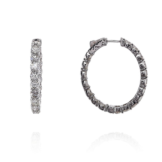 14k White Gold 8ct In and Out Oval Diamond Hoop Earrings