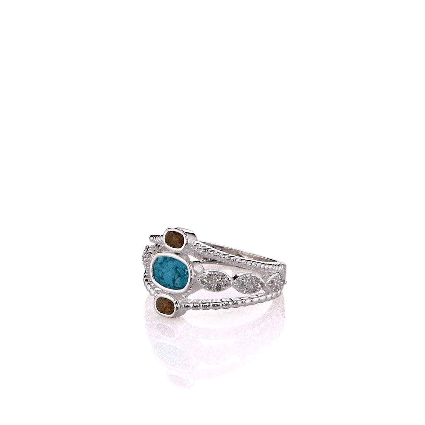 Dune Sterling Silver Diamond & Turquoise Boho Stack Ring - Size 7