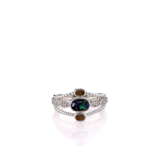 Dune Sterling Silver Diamond & Abalone Boho Stack Ring - Size 8