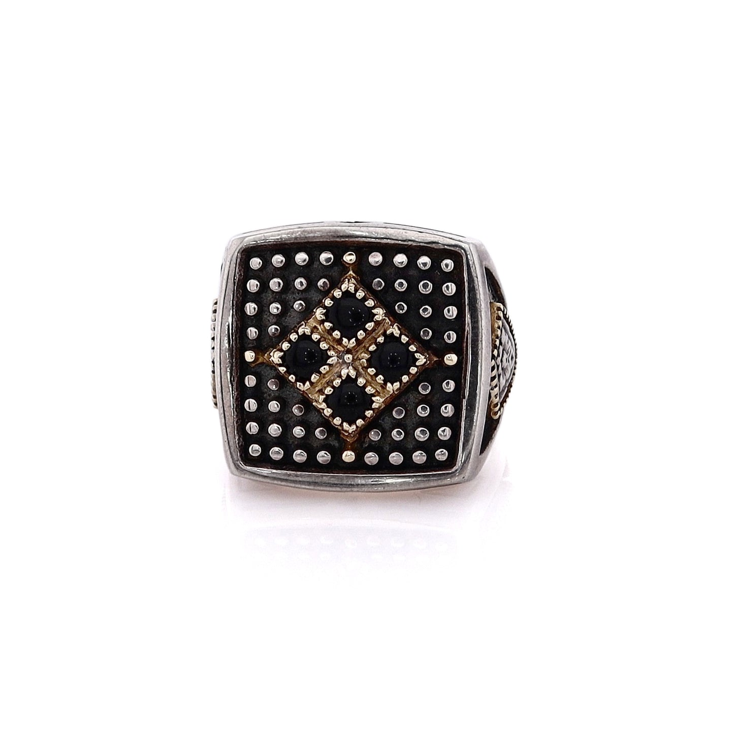 Konstantino Sterling Silver and 18 Karat Yellow Gold Beaded Top Onyx Ring