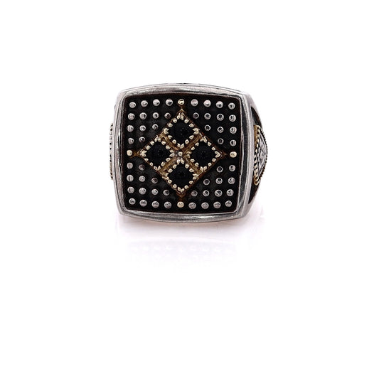 Konstantino Sterling Silver and 18 Karat Yellow Gold Beaded Top Onyx Ring