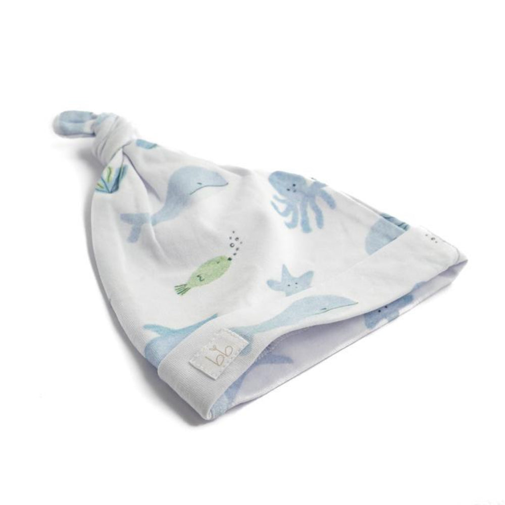 Dear Perli Bamboo Muslin Swaddle Blanket & Topknot Set - Under the Sea