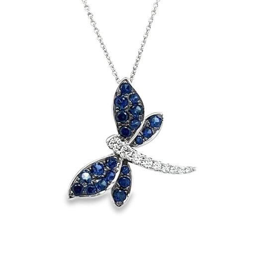 Lisa Nik 18k Sapphire and Diamond Dragonfly Pendant Necklace