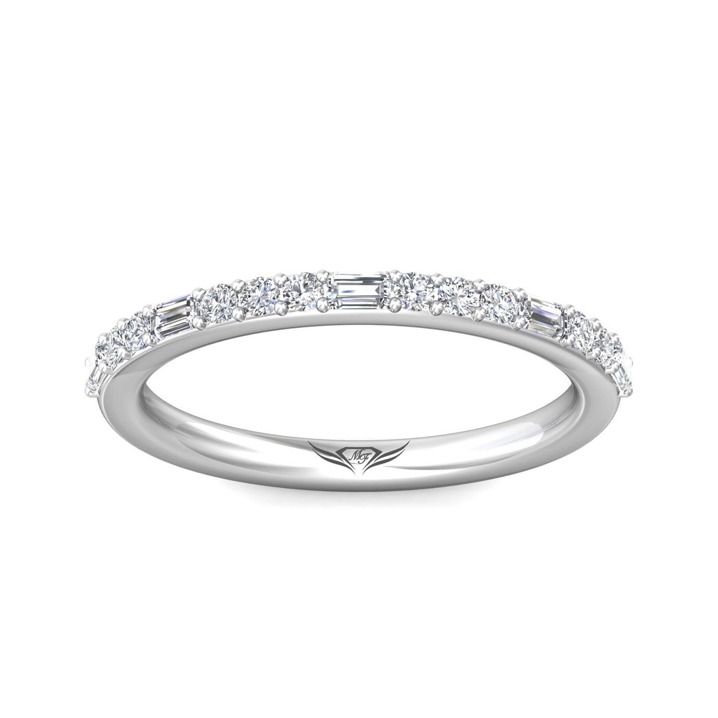 Silver ring with small diamonds on a white background