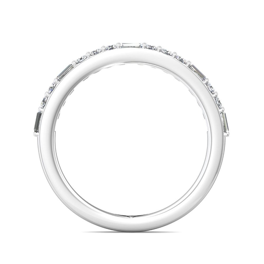 A silver eternity ring featuring a continuous channel setting of small round-cut diamonds, shown from the back on a clean white background.