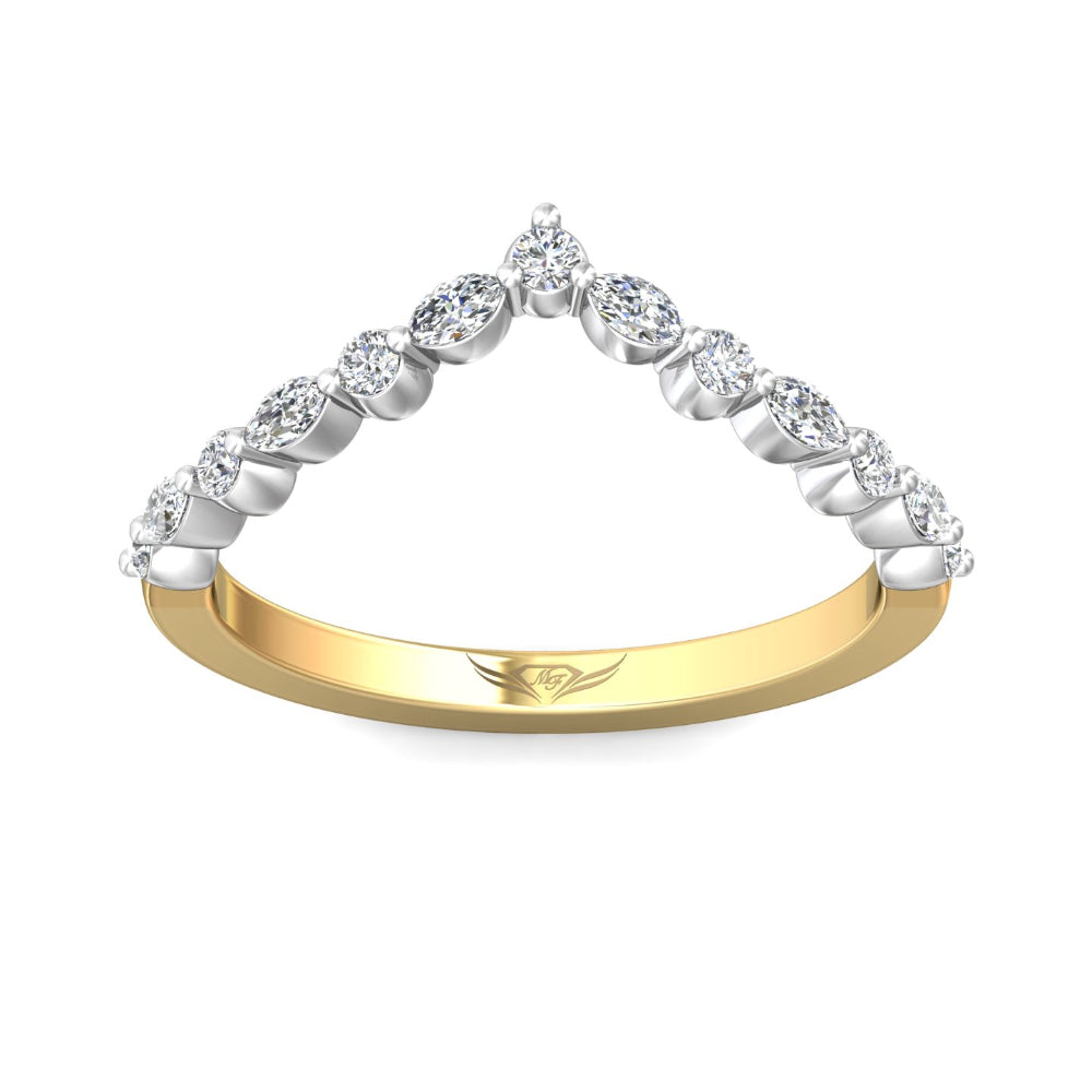 Martin Flyer 14k Gold Two-Tone Curved Diamond Wedding Band