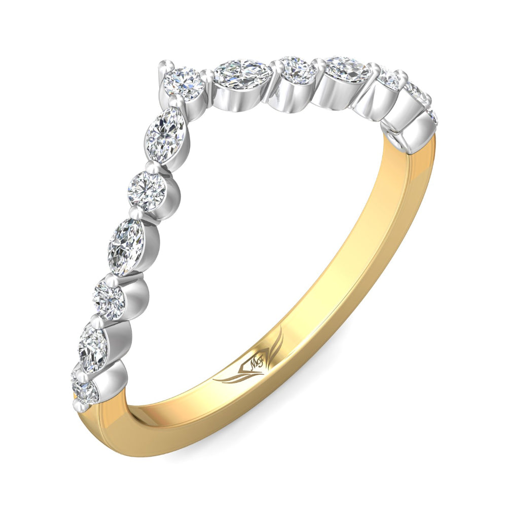Martin Flyer 14k Gold Two-Tone Curved Diamond Wedding Band