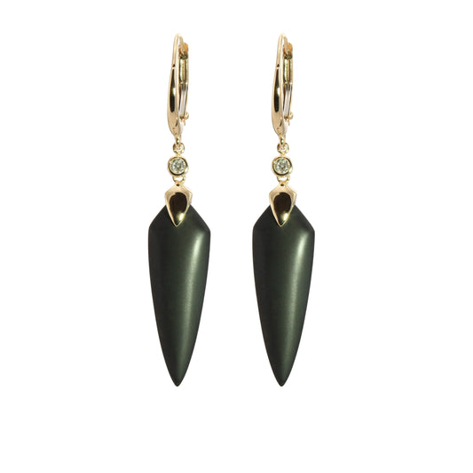 Oliva B. 14k Gold Onyx and Diamond Drop Earrings