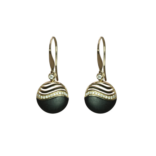 Oliva B. 14k Gold Matte Black Onyx and Diamond Drop Earrings