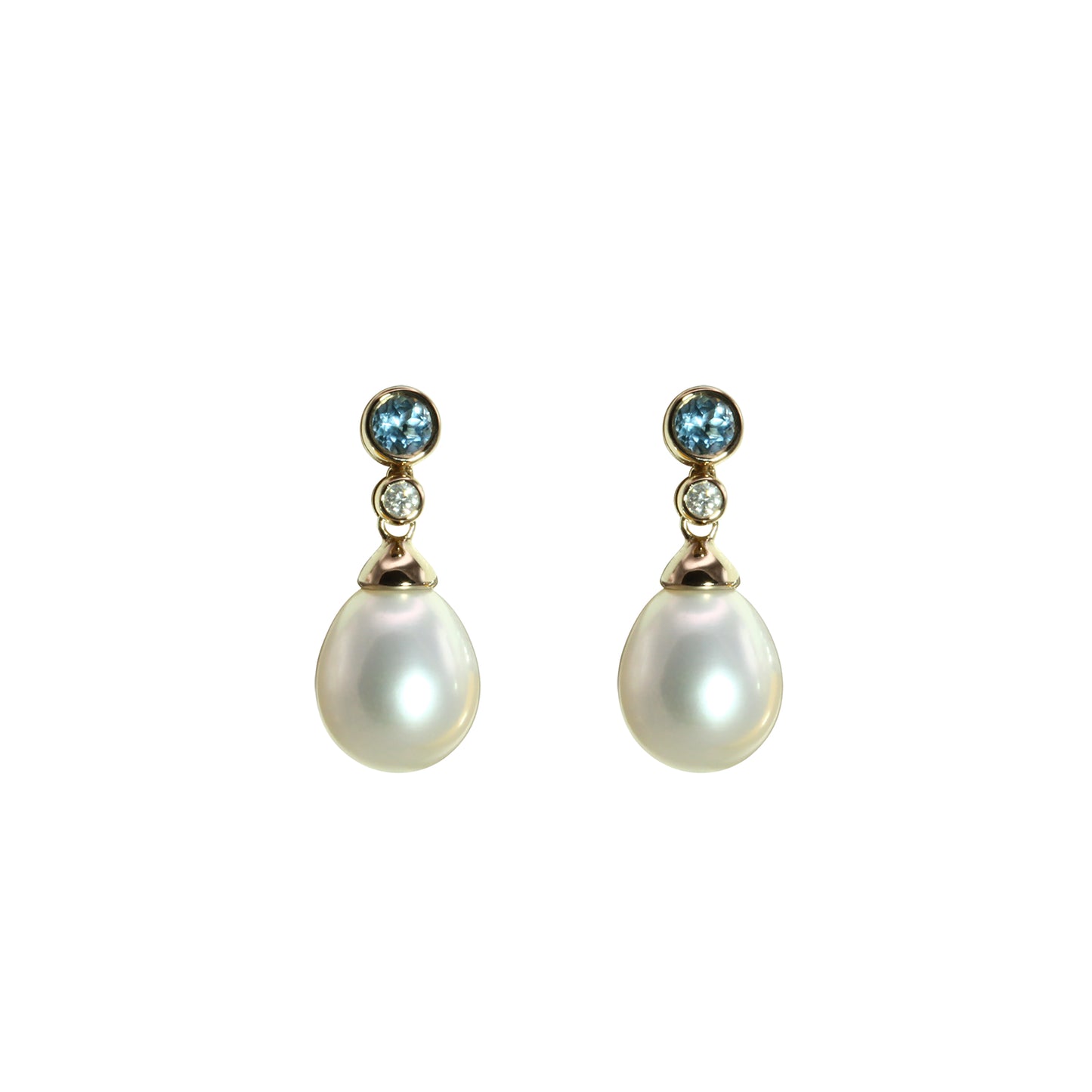 Oliva B. 14k Gold Pearl Drop Earrings with Blue Topaz