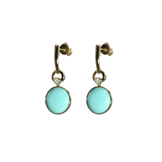 Oliva B. 14k Gold Round Turquoise and Diamond Drop Earrings
