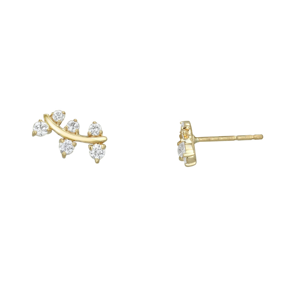 gold bar earrings with clear stones on white background