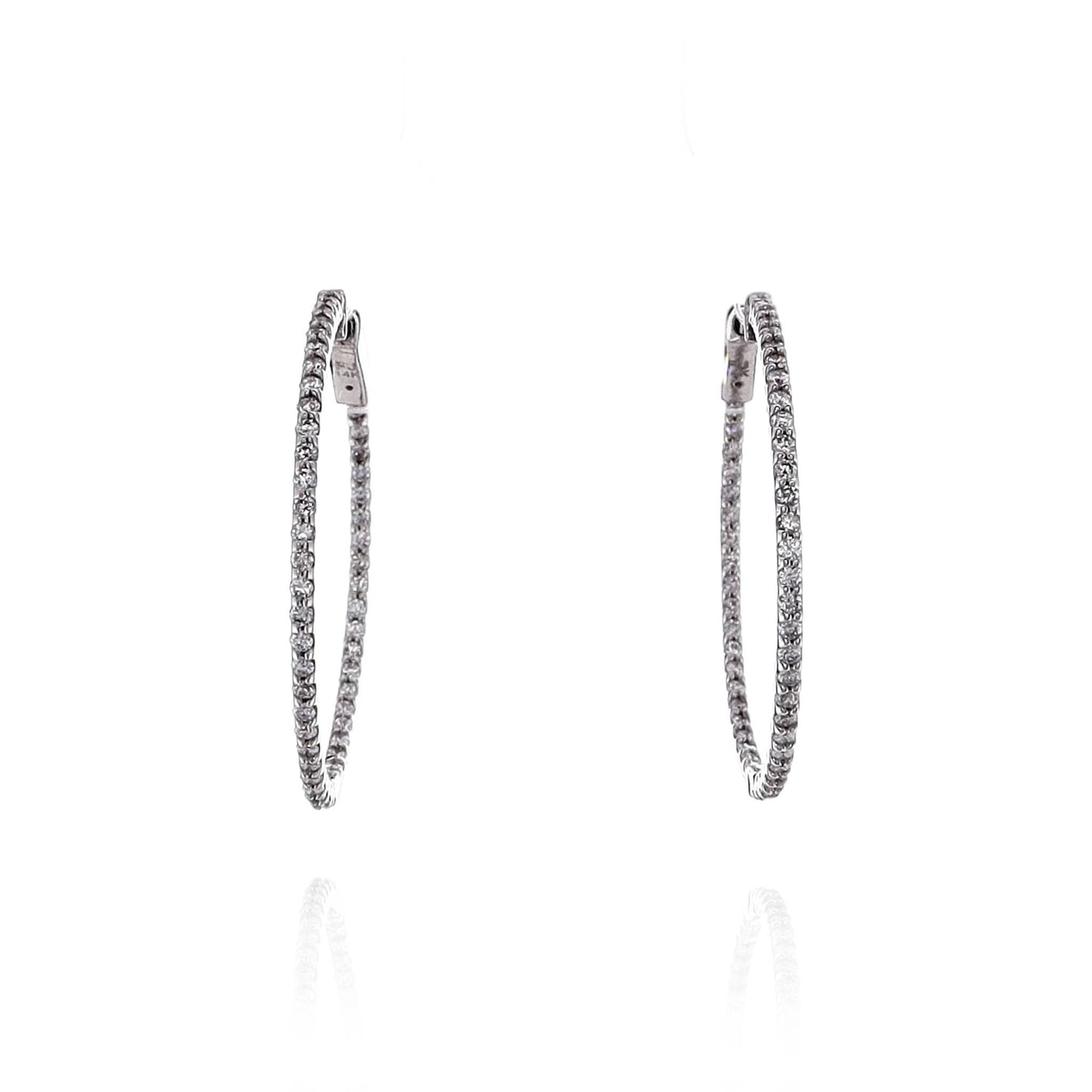 14k White Gold In and Out U-Prong Diamond Hoop Earrings