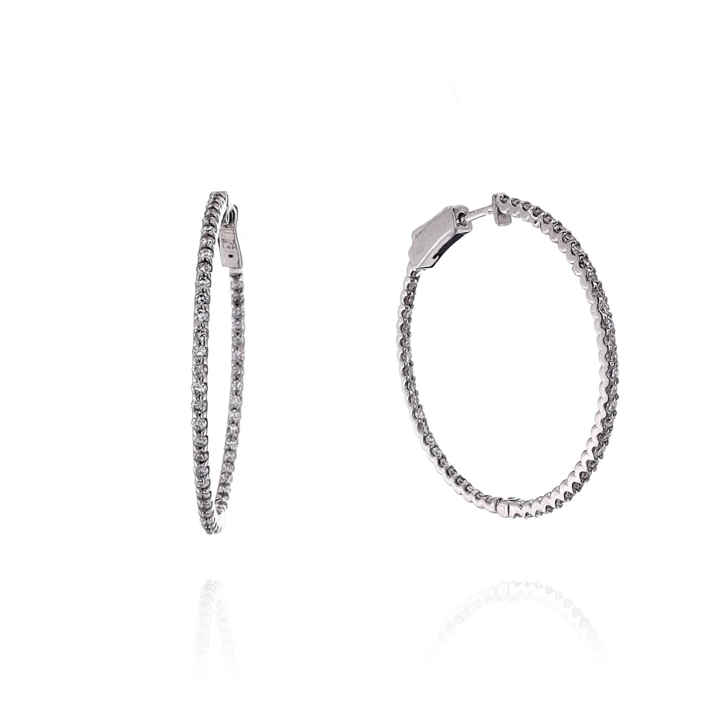 14k White Gold In and Out U-Prong Diamond Hoop Earrings
