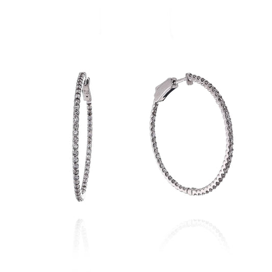 14k White Gold In and Out U-Prong Diamond Hoop Earrings