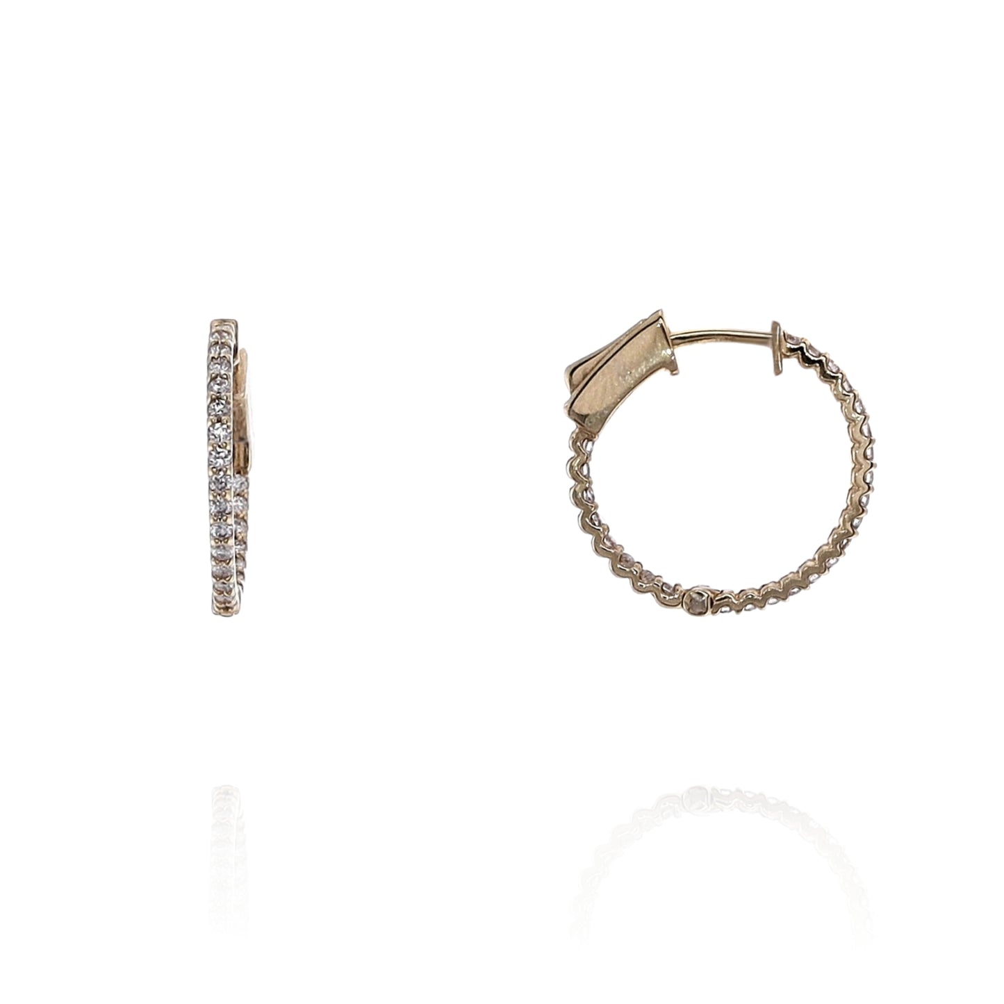 14k Yellow Gold 0.50-0.55ct In and Out Diamond Hoop Earrings