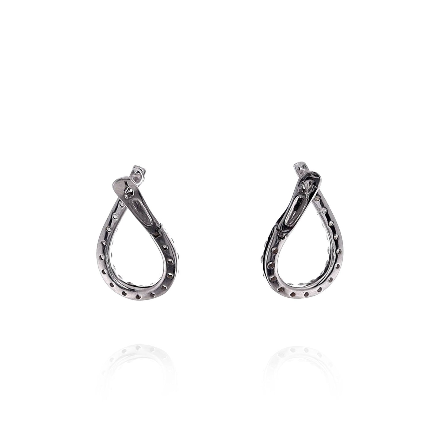 14k White Gold Front Facing Diamond J Hoop Earrings