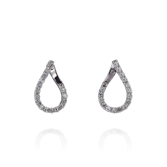 14k White Gold Front Facing Diamond J Hoop Earrings