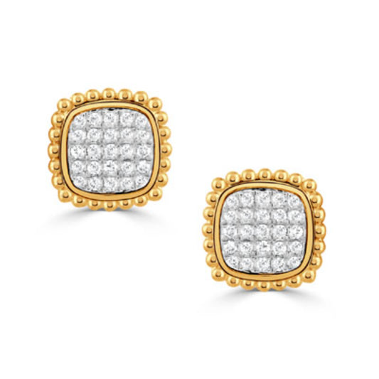 18k Gold Diamond Cluster Cushion Stud Earrings