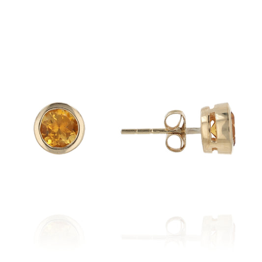 14k Yellow Gold Round Bezel-Set Citrine Stud Earrings