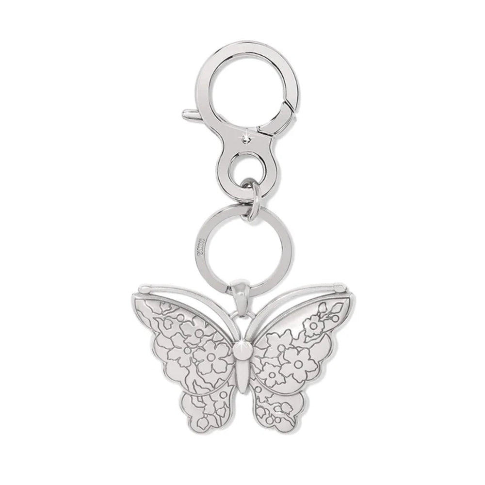 Silver butterfly keychain on a white background