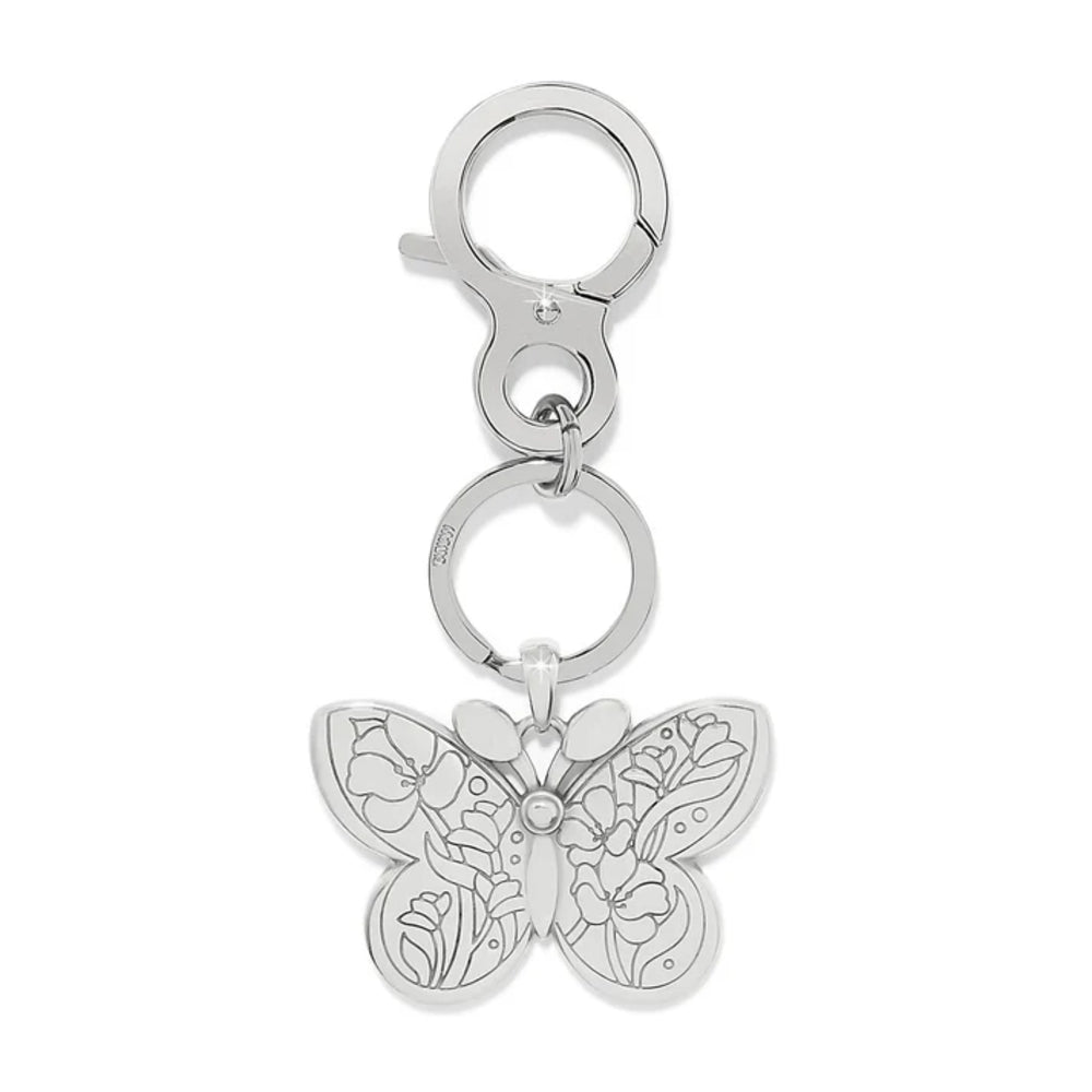 Silver butterfly keychain on a white background