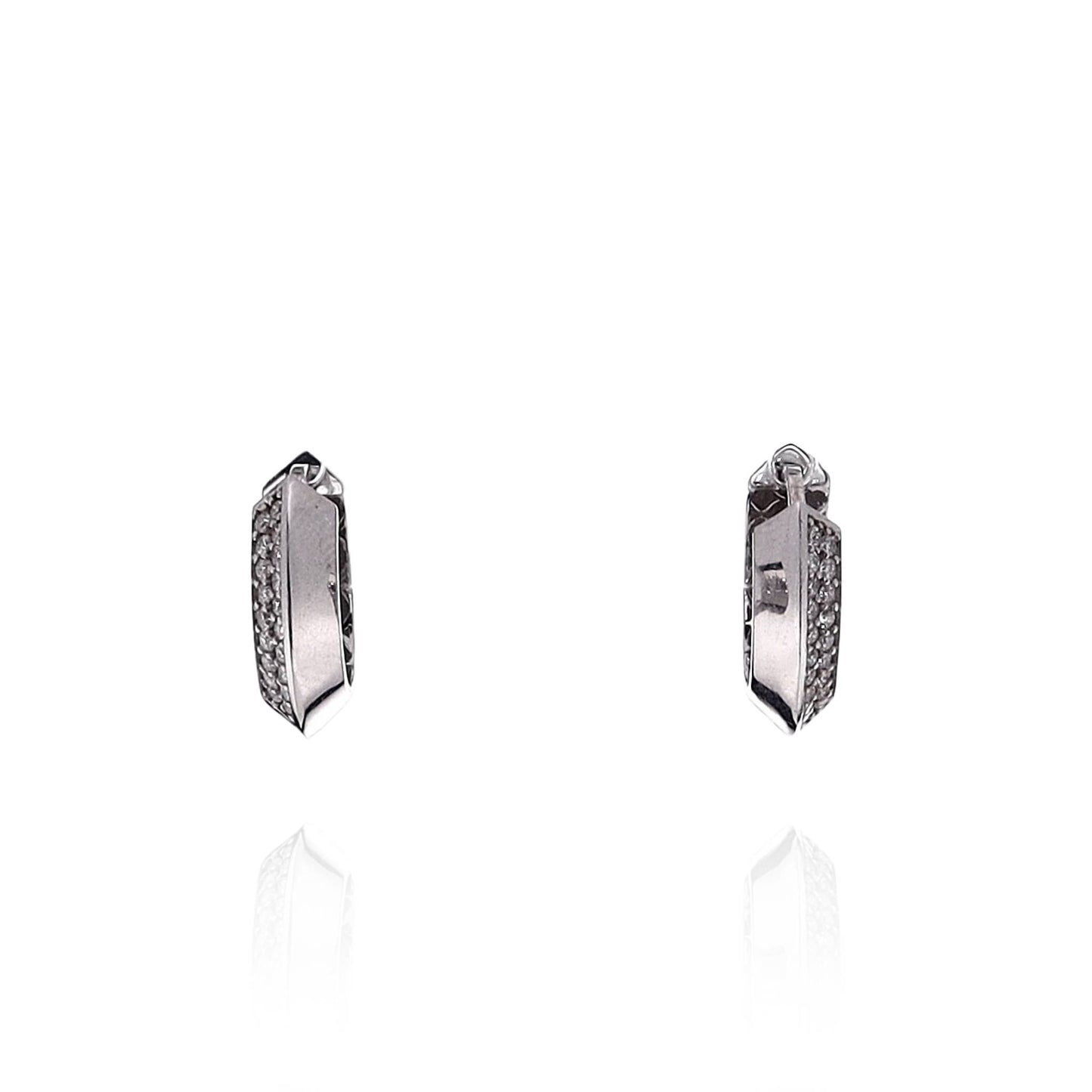 14k White Gold Knife Edge Pave Diamond Hoop Earrings
