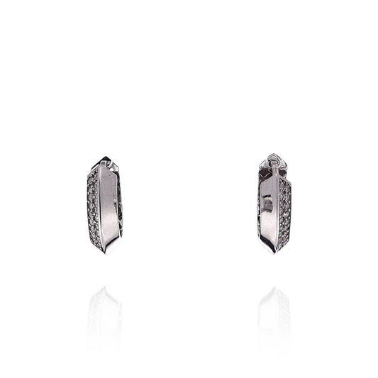 14k White Gold Knife Edge Pave Diamond Hoop Earrings
