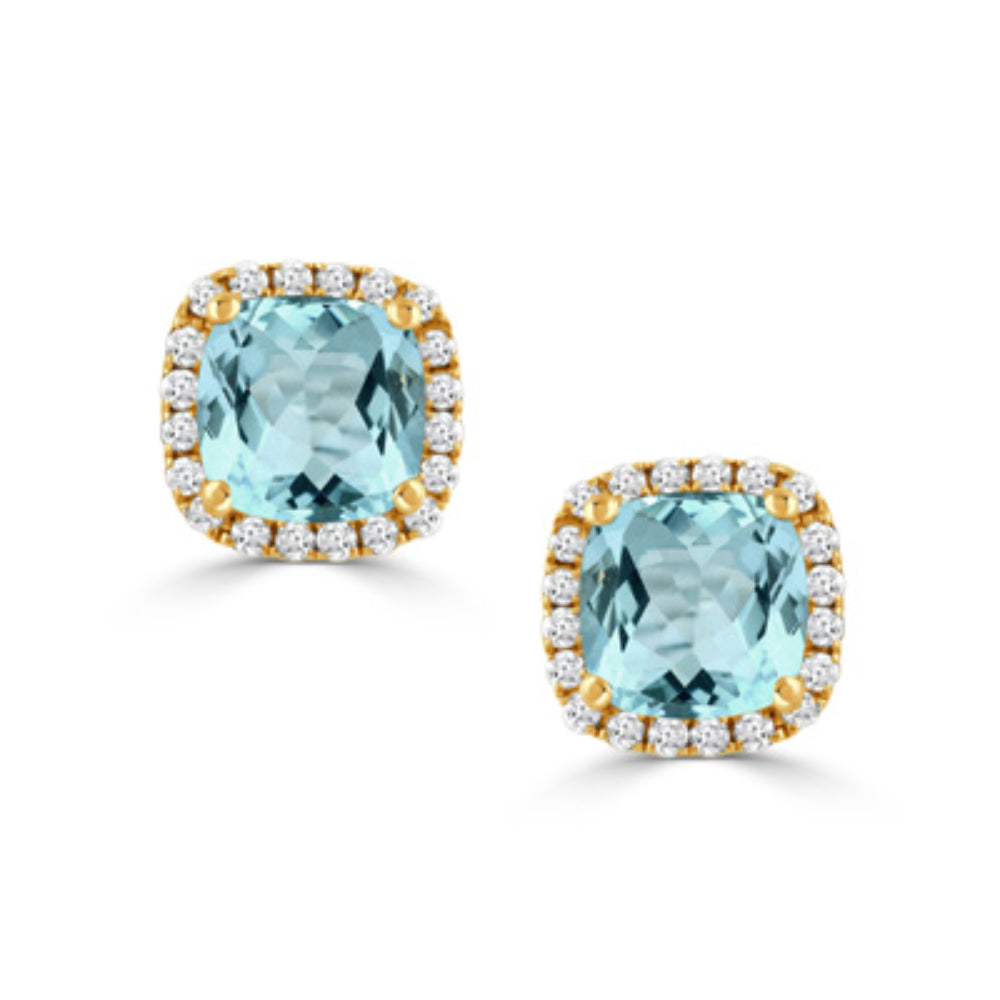 18k Gold Sky Blue Topaz Stud Earrings with Diamonds