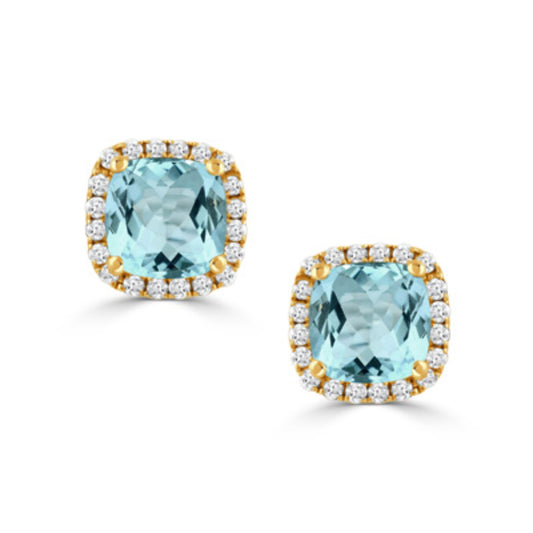 18k Gold Sky Blue Topaz Stud Earrings with Diamonds