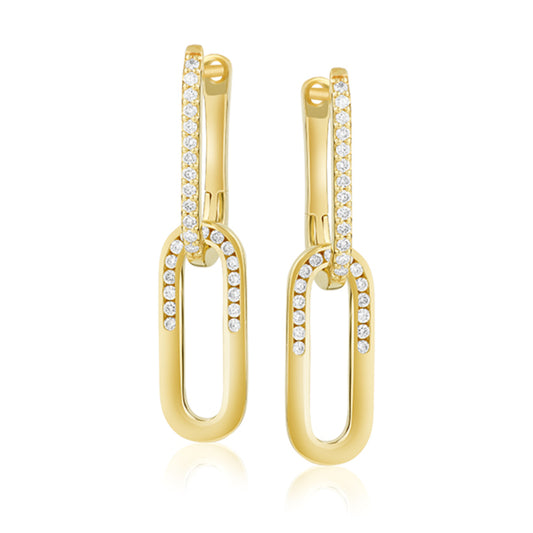 14k Gold Double Link Drop Earrings with Diamonds