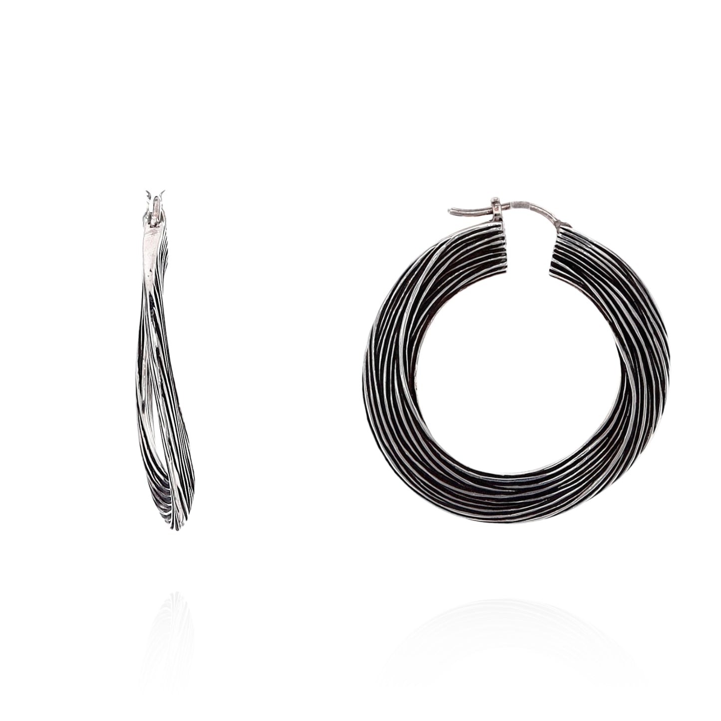 John Hardy Sterling Silver Striated Bamboo Design Hoop Earrings