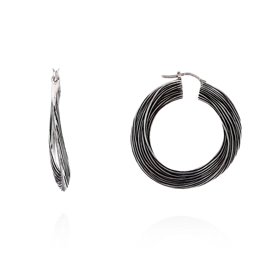 John Hardy Sterling Silver Striated Bamboo Design Hoop Earrings