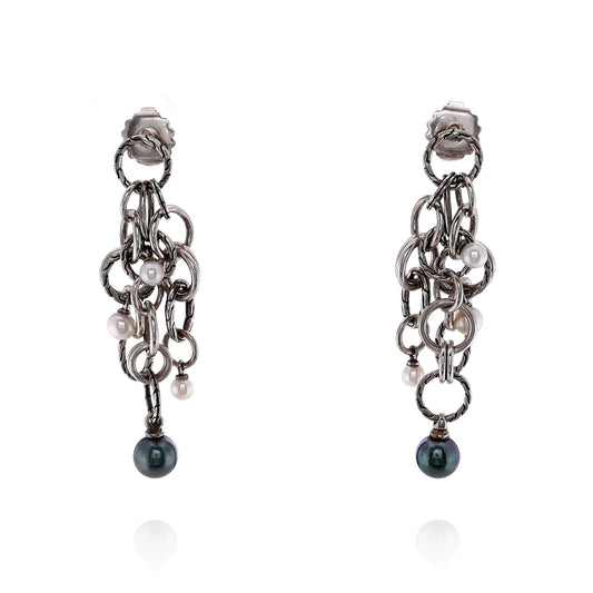 John Hardy Sterling Silver Freshwater and Tahitian Pearl Chain Drop Earrings