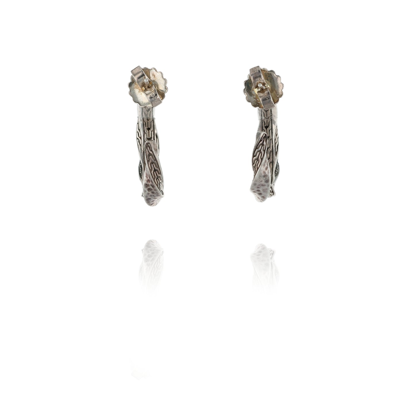 John Hardy Sterling Silver Black Sapphire And Spinel Hammered Hoop Earrings