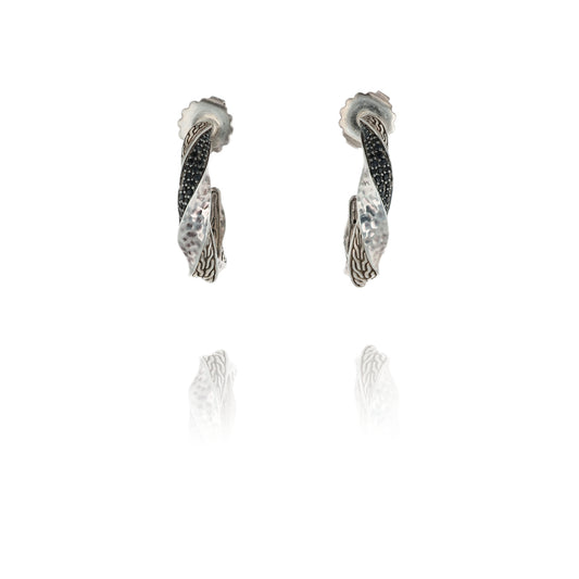 John Hardy Sterling Silver Black Sapphire And Spinel Hammered Hoop Earrings