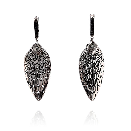 John Hardy Sterling Silver Chain Design Pyrite, Black Sapphire and Spinel Drop Earrings