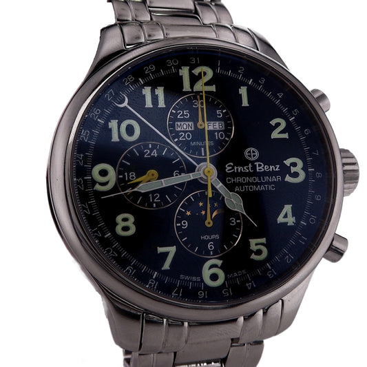 Estate Ernst Benz Stainless Steel 47mm Gents Chronolunar GMT Black Dial Automatic GC10311